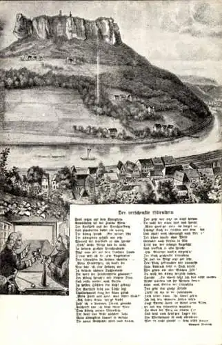 Künstler Ak Bad Schandau an der Elbe, Der verschenkte Lilienstein, Gedicht