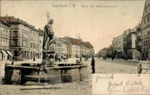 Ak Bayreuth in Oberfranken, Markt mit Neptunbrunnen