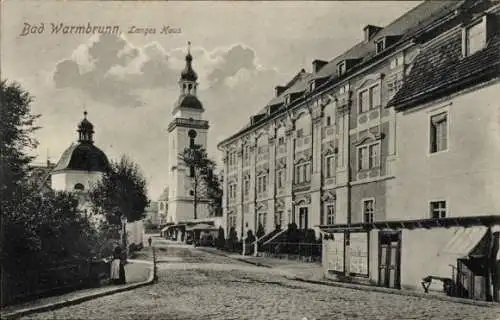 Ak Cieplice Śląskie Zdrój Bad Warmbrunn Riesengebirge Schlesien, Stadtansicht, Langes Haus, Kirch