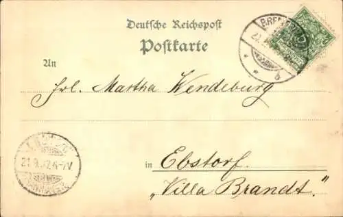 Litho Bremerhaven, Kaiserhafen, Rothesand Leuchtturm, Dampfer d. Norddeutschen Lloyd, Hafen