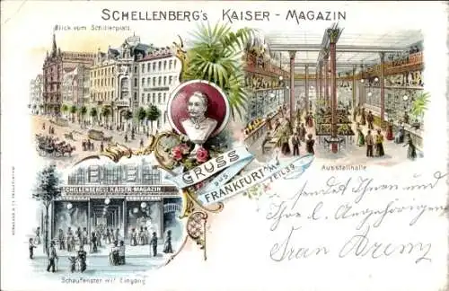 Litho Frankfurt am Main, Schellenberg's Kaiser Magazin, Zeil 39, Schillerplatz, Schaufenster