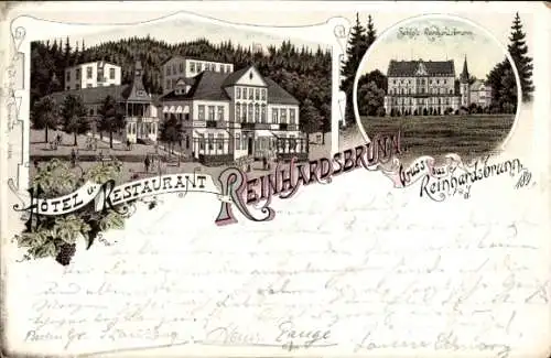 Litho Reinhardsbrunn Friedrichroda im Thüringer Wald, Schloss, Hotel, Restaurant