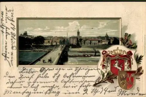 Präge Wappen Passepartout Ak Minden in Westfalen, Teilansicht, Brücke