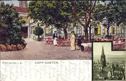 Künstler Ak Zorn, L., Freiburg im Breisgau, Kopfgarten, Münster, Totalansicht