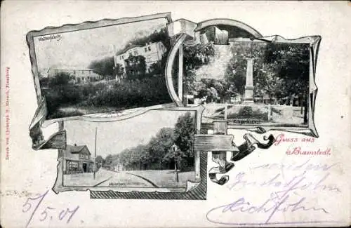 Ak Bramstedt Bassum in Niedersachsen, Verschiedene Ansichten von Wasserjebrity, Monument in Brams