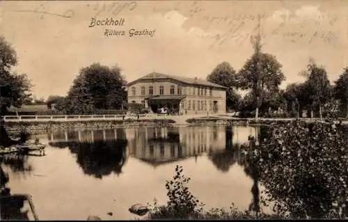 Ak Bockholt Süsel in Holstein, Rüters Gasthof, Gebäude am Wasser, Bäume, ländliche Landschaft