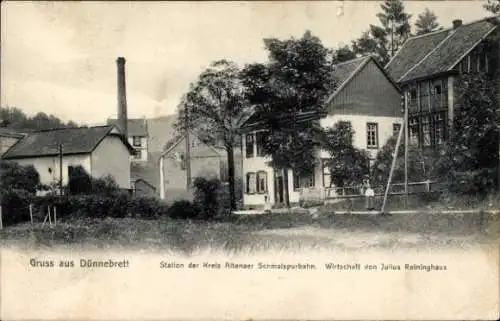 Ak Dünnebrett Lüdenscheid im Märk. Kreis, Station der Schmalspurbahn, Wirtschaft Julius Reininghaus