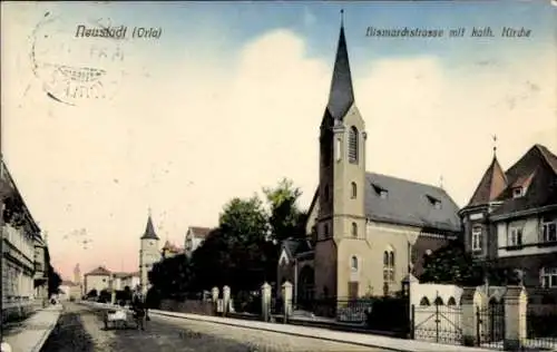 Ak Neustadt an der Orla, Bismarckstraße, Katholische Kirche