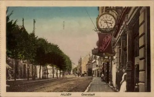 Ak Hilden im Rheinland, Hilden Oberstadt, Cafe Hahn, Uhr, Einkaufstraße
