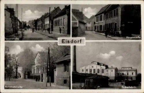 Ak Eisdorf Kittlitz Lübbenau im Spreewald, Hauptstraße,  Bahnhofstraße, Zuckerfabrik