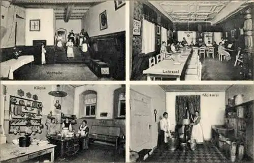 Ak Wandersleben Drei Gleichen Thüringen, Haushaltungsschule, Vorhalle, Küche, Molkerei, Lehrsaal