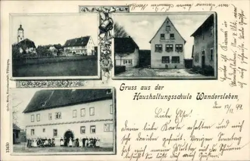 Ak Wandersleben Drei Gleichen Thüringen, Haushaltungsschule, Kirche