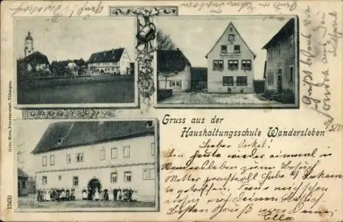Ak Wandersleben Drei Gleichen Thüringen, Drei Bilder, Haushaltungsschule  Landschaft, Gruppenfoto