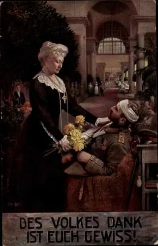 Künstler Ak Fischer, Des Volkes Dank ist euch gewiss,Kaiserin Auguste Viktoria besucht Kriegsveteran