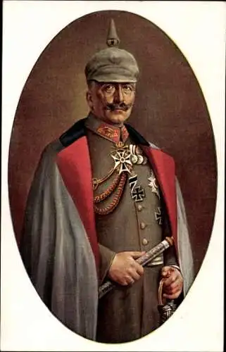 Künstler Ak Grabendorff, R., Kaiser Wilhelm II., Portrait in Felduniform, Pickelhaube