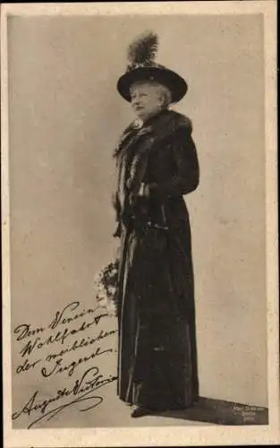 Ak Kaiserin Auguste Viktoria, Portrait, Mantel, Hut, Verein Wohlfahrt der weiblichen Jugend