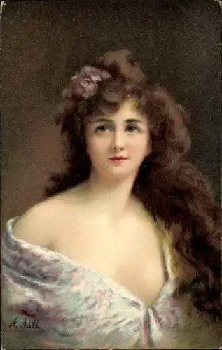 Künstler Ak Asti, Angelo, Frauenportrait, Dekolleté, Serie 1292