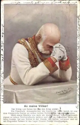 Künstler Ak Scolik, Kaiser Franz Joseph I im Gebet
