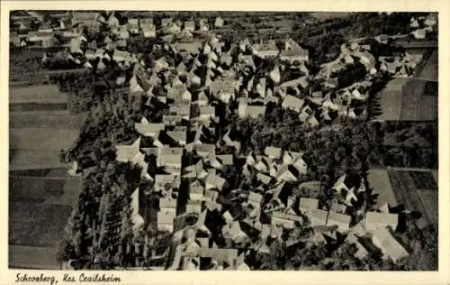 Ak Schrozberg in Württemberg, Luftaufnahme von  viele Dächer, landwirtschaftliche Flächen