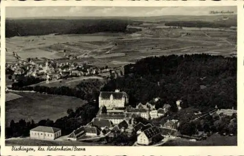 Ak Dischingen in Württemberg, Luftaufnahme von Schloss Taxis, landschaftliche Umgebung, monochrom