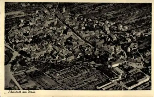 Ak Eibelstadt in Unterfranken, Luftaufnahme von Eibelstadt, Vielzahl von Häusern und der Kirche