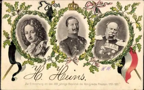 Ak Zur Erinnerung an das 200 jährige Bestehen des Königreichs Preußen, 1701-1901