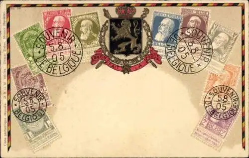 Präge Briefmarken Wappen Ak Belgien, Löwe, Krone