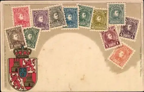 Briefmarken Ak Spanien, Wappen