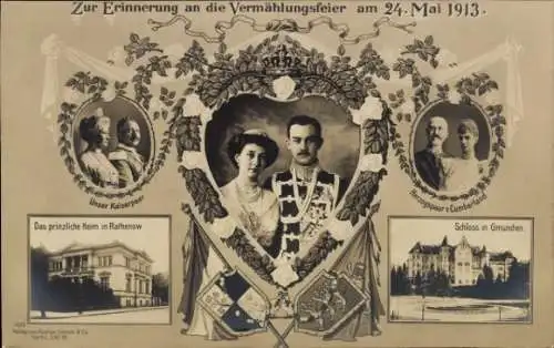 Ak Herzog Ernst August, Victoria Luise, Kaiserpaar, Herzogspaar, Vermählung am 24. Mai 1913, Gmunden