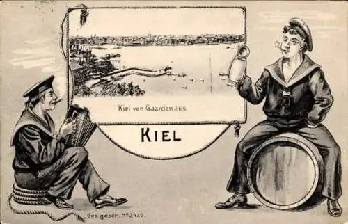 Ak Kiel, Gesamtansicht, Blick von Gaarden, Matrosen