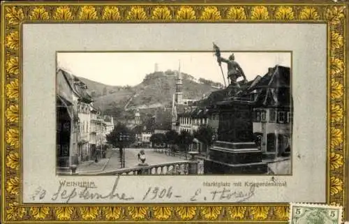 Präge Passepartout Ak Weinheim an der Bergstraße Baden, Marktplatz mit Kriegerdenkmal