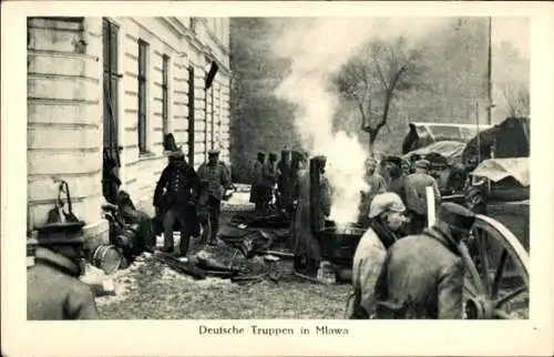 Ak Mława Mielau Polen, Deutsche Truppen, Feldküche, Winter, I. WK