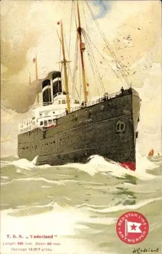 Künstler Ak Cassiers, H., TSS Vaderland, Red Star Line Antwerpen, Passagierdampfer