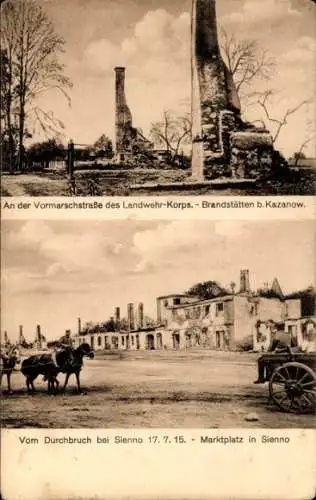 Ak Sienno Polen, Marktplatz 1915, Kazanow, An der Vormarschstraße des Landwehr-Korps
