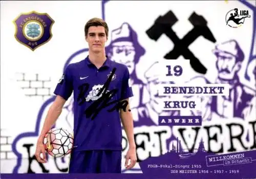 Autogrammkarte Fußballer Benedikt Krug, FC Erzgebirge Aue, Autogramm