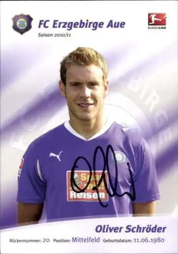 Autogrammkarte Fußballer Oliver Schröder, FC Erzgebirge Aue, Autogramm