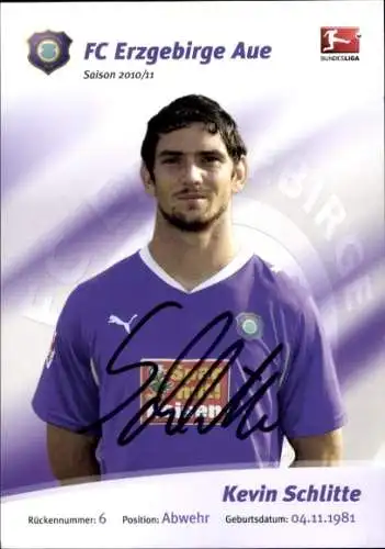 Autogrammkarte Fußballer Kevin Schlitte, FC Erzgebirge Aue, Autogramm