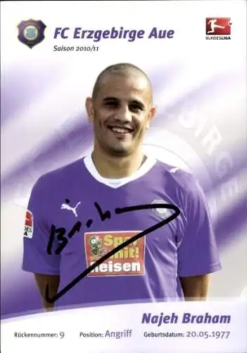 Autogrammkarte Fußballer Najeh Braham, FC Erzgebirge Aue, Autogramm