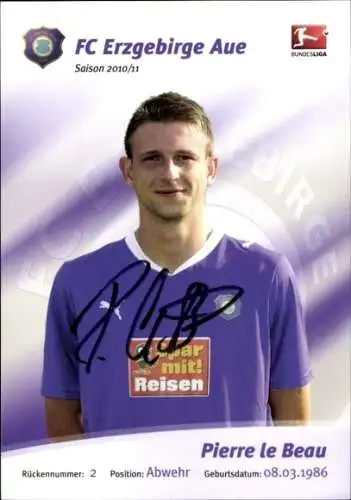 Autogrammkarte Fußballer Pierre le Beau, FC Erzgebirge Aue, Autogramm
