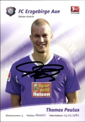 Autogrammkarte Fußballer Thomas Paulus, FC Erzgebirge Aue, Autogramm