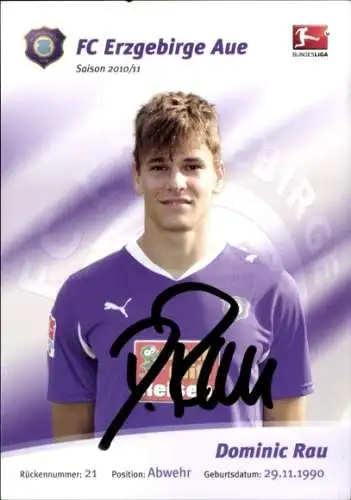Autogrammkarte Fußballer Dominic Rau, FC Erzgebirge Aue, Autogramm