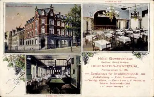 Ak Hohenstein Ernstthal in Sachsen, Hotel Gewerbehaus, Inh. Alfred Grabner, Billardzimmer, Saal