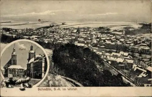 Ak Schmölln in Thüringen, Gesamtansicht im Winter, Marktplatz