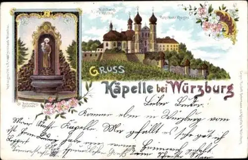 Litho Würzburg am Main Unterfranken, Kapelle, Sankt Antonius-Brunnen