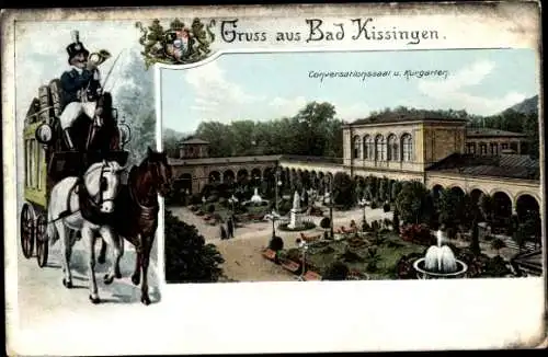 Ak Bad Kissingen Unterfranken Bayern, Konversationssaal, Kurgarten, Postkutsche