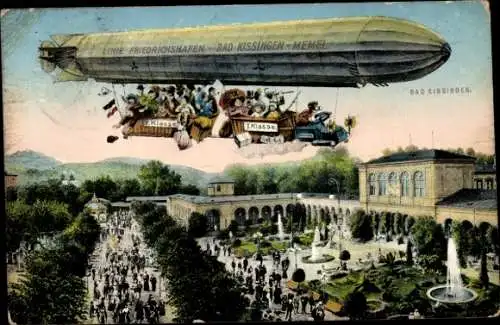 Ak Bad Kissingen Unterfranken Bayern, Gesamtansicht, Zeppelin