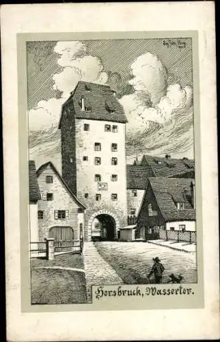 Künstler Ak Hersbruck in Mittelfranken, Wassertor