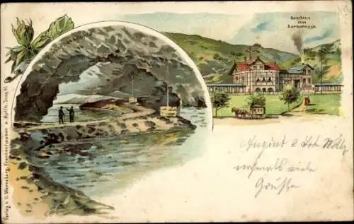 Litho Rottleben Kyffhäuserland in Thüringen, Barbarossahöhle, Gasthaus zum Barbarossa