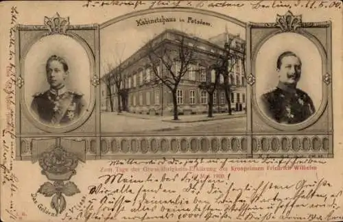 Ak Potsdam, Kabinetshaus, Großjährigkeitserklärung Kronprinz Friedr. Wilhelm 1900, Kaiser Wilhelm II