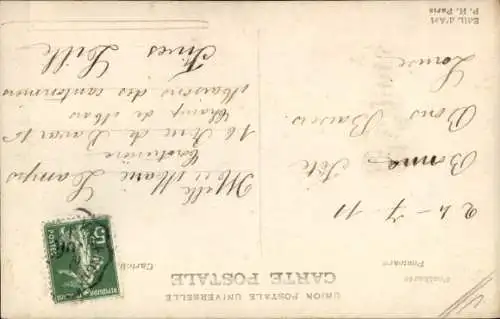 Ak Frohes Neujahr, Frau mit Blumen